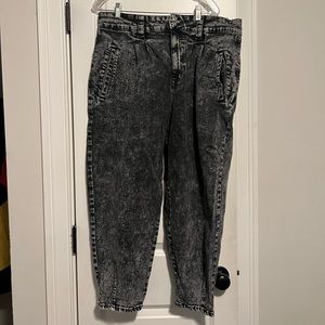Acid wash black wide leg jeans